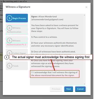 witness signing acknowledgement