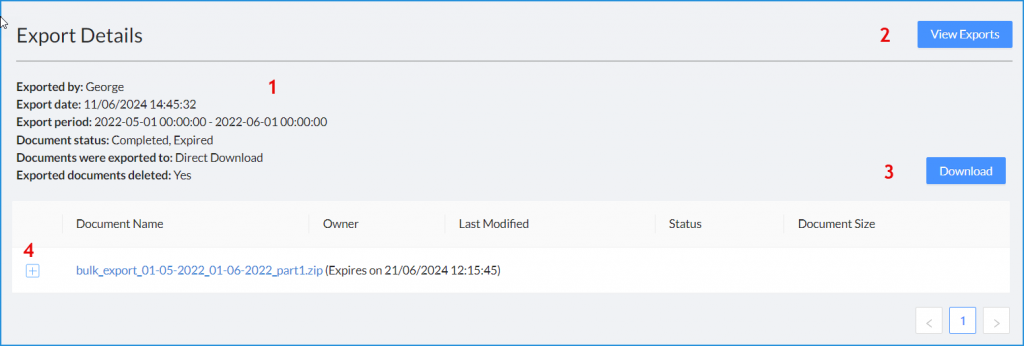 Bulk Export Details Page