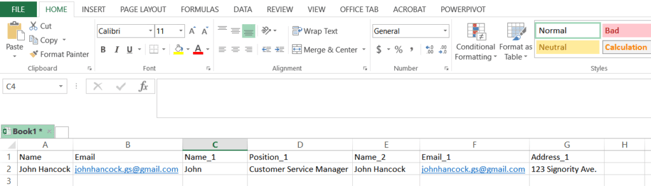 CSV file for Bulk Sign documents for signing