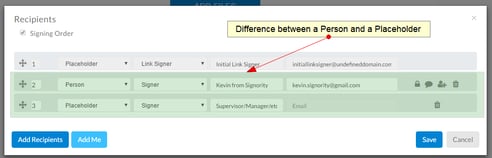 the difference between a signer and a placeholder