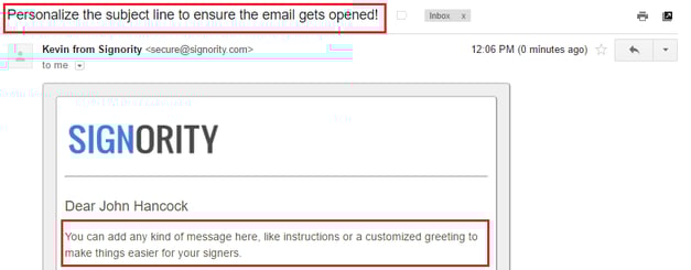 Invitation email for signers with general message