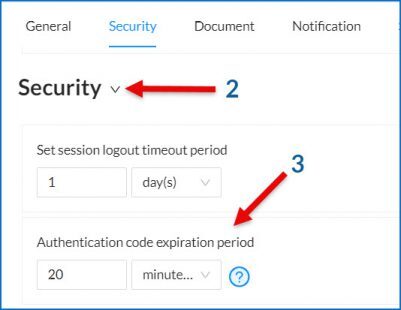 One-time authentication code settings