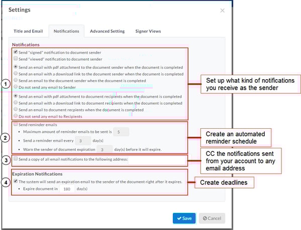 Editing Notification Reminder Options for New Documents