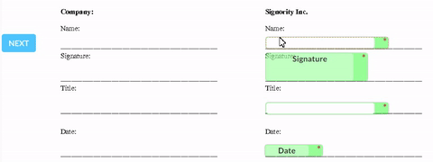 Applying default signature design for one-touch signing