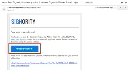 Invitation Email to Access Signing Page
