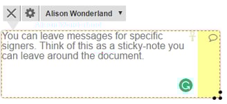 Using note tags to leave instructions for signers