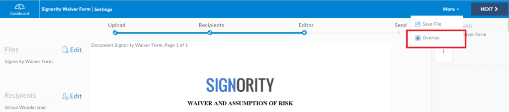 Template Overlay for Dynamic Documents - Signority