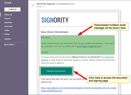 invitation for electronically signing document as a recipient
