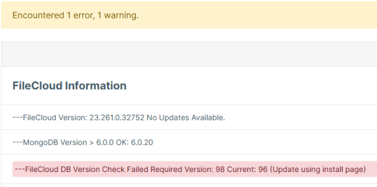 Database Schema Update Failed after an upgrade to version 23.261.x