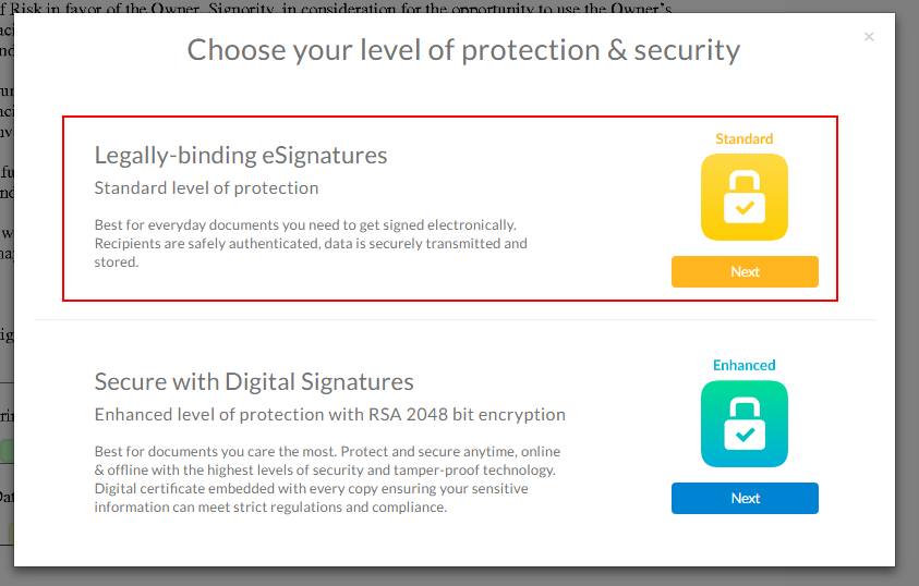 When you're ready to send, select the eSignature option